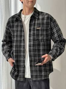 DAZY 男士格子印花休闲正装衬衫，简约时尚，适合日常穿着和秋季服装