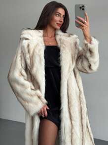 Aloruh Mid-Length Loose Fit Warm Textured Fluffy Coat For Women - Multicolor - View 1