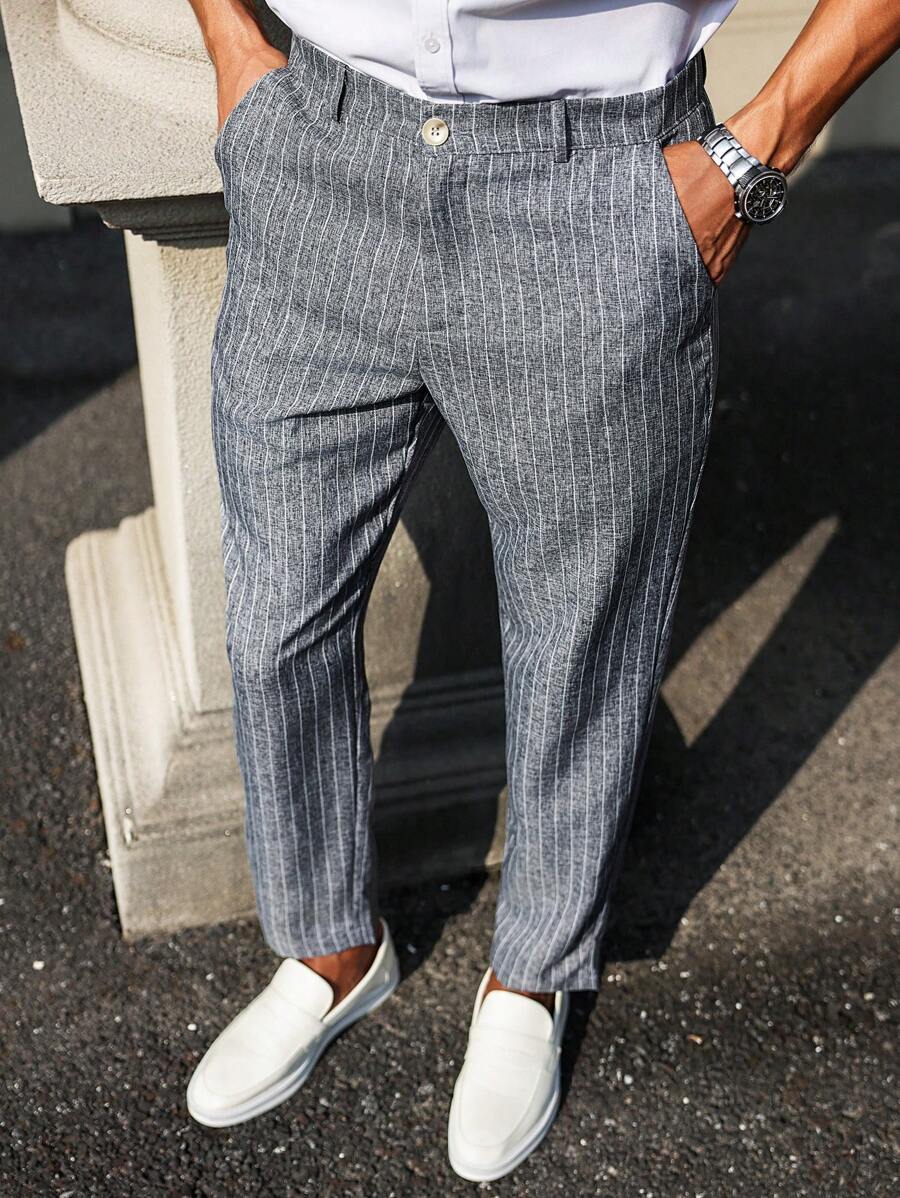Manfinity Bizformal Pantalones de traje casuales simples con bolsillo y rayas delanteras para hombres
