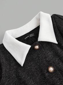 SHEIN LUNE Jaqueta Casual Solta Regular de Mangas Longas com Bloco de Cor e Botão Único para Mulheres no Outono