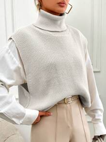 RueChic Plus Size Women Solid Color Golf Loose Casual Sweter Kamizelka Jesień/Zima