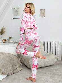 SweetSlumber INS Style Bow Decor Cute Women's Set, Fall / Winter - Pink - View 2