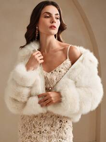 Anewsta Eleganter Kunstpelzmantel, modische Fell- und Wollmischung Oberbekleidung für Frauen, geeignet für Herbst, Winter, Ausgehen, Formell, Weihnachten, Hochzeit, elegante Party