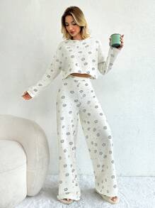 SHEIN Cottnline Cotton 2Pcs Heart Printed Lounge Set - Multicolor - View 4