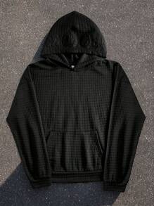 Forever 21 Áo nỉ trùm đầu rộng rãi, vải kết cấu dành cho nam có chữ nổi 3D trên mũ trùm đầu - màu đen - Xem 3