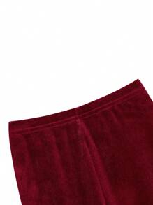 SHEIN 2 件套女宝宝毛绒户外时尚连帽套装 - 酒紅色 - 查看 5