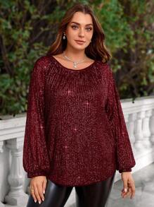 EMERY ROSE Plus Size Women Christmas Sequin Embroidered Blouse