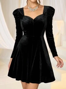 Poshira 女士法式奢华礼服宴会连衣裙时尚秋冬宴会派对跨年晚会公主名媛优雅网红流行日常装连衣裙时尚黑色正式晚宴舞会礼服婚礼宾客礼服 - 黑色 - 查看 6