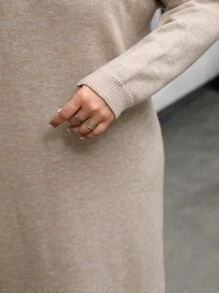 SHEIN LUNE Sukienka sweterkowa damska w jednolitym kolorze, z okrągłym dekoltem i długimi rękawami, w rozmiarze plus size, jesień/zima