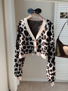 Muchica 女式前扣长袖简约短款上衣，休闲日常穿着 - 棕色 - 查看 4