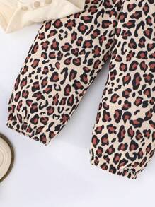 SHEIN 2 pièces/Set Body à manches longues volantées avec imprimé cœur et pantalon imprimé léopard avec nœud papillon pour bébé fille, tenue décontractée et mignonne pour l'extérieur, automne/hiver - Multicolore - Voir 7