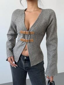 Women's Autumn/Winter Belted Open Front Raglan Coat - Brown - View 4