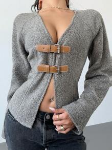 Women's Autumn/Winter Belted Open Front Raglan Coat - Brown - View 5