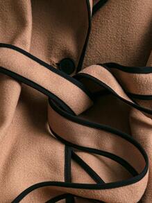 GlowEve 女士纯色撞色饰边收腰常规翻领休闲夹克，温暖日常穿着 - 駝色 - 查看 4