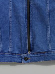 RueChic Men Zipper Front Navy Washed Regular Denim Jacket - Navy Blue - View 6