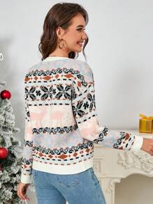 SHEIN LUNE Women's Casual Reindeer Pattern Round Neck Long Sleeve Sweater, Autumn/Winter