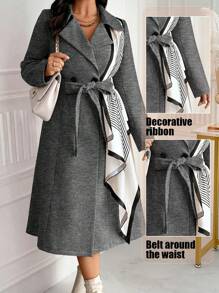 SHEIN Unity Plus Size Casual Double-Breasted Overcoat For Outdoor & Commuting, Autumn, For Winter - Dark Grey - View 1