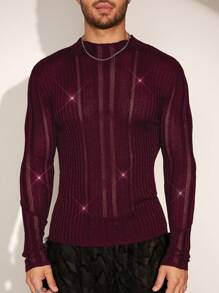 Manfinity AFTRDRK 男士立领长袖休闲上衣，适合日常穿着 - 酒紅色 - 查看 5