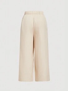 SHEIN MOD Pantaloni largi, vintage, pliați, cu picior drept, de damă de mărime mare - Kaki - Vizualizare 2