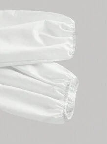 SHEIN MOD 大码复古甜美方领蝴蝶结衬衫 - 白色 - 查看 4