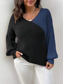 Calvaya Plus Size Color Block Long Sleeve Casual Pullover Sweater Knit Pullover Fall Winter