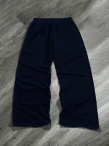 Manfinity Campus Court Men Casual Striped Patchwork Front Lace-Up Letter Print Minimalist Pants, For Daily Wear - Navy Blue - View 2