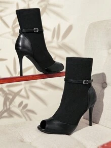 CUCCOO BASICS Fashionable Solid Color High Heel Boots New Year Holiday - Black - View 1