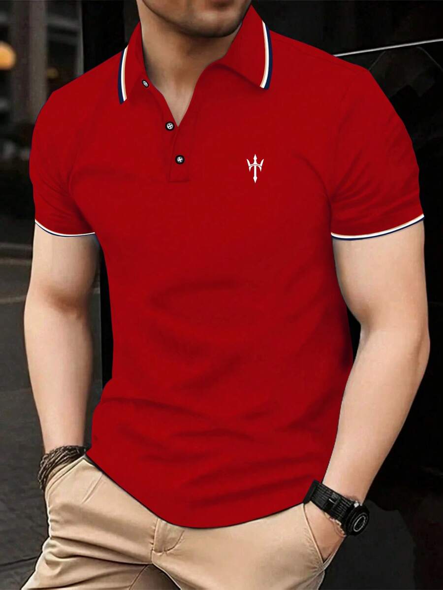 Manfinity Dauomo Men's Fashion Casual Business Polo Shirt Short Sleeve - Red - View 1