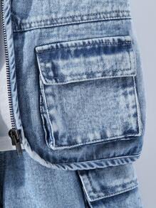 SHEIN Young Boy Casual Tooling Jean Vest & Denim Shorts Denim Outfit