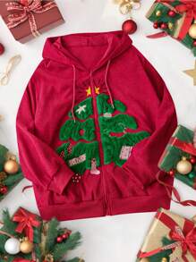 Flirla Plus Size Long Sleeve Embroidered Pocket Hoodie With Drawstring, Casual For Everyday Wear Pullover Fall Outfit