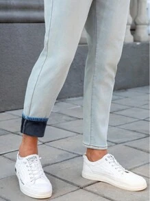 Manfinity Homme Jeans casuales de pierna recta y ajuste relajado para hombres con bolsillos