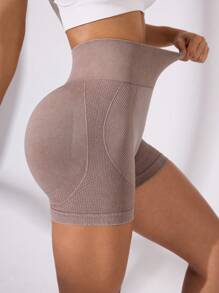 Easithlete Women Elastic Breathable Seamless Sports Shorts With Ruched Buttocks - Khaki - View 4