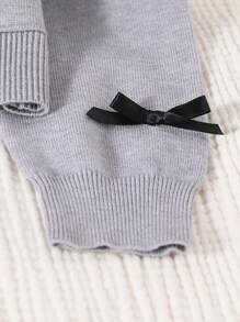 Tween Girl's Fashionable Minimalist Cute Bow Gray Knitted Sweater, Autumn/Winter New Arrivals - Light Grey - View 4