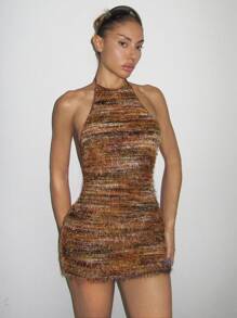 SHEIN ICON 深 V 领无袖纹理面料迷你紧身连衣裙 - 彩色 - 查看 3