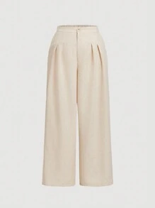 SHEIN MOD Pantaloni largi, vintage, pliați, cu picior drept, de damă de mărime mare - Kaki - Vizualizare 1
