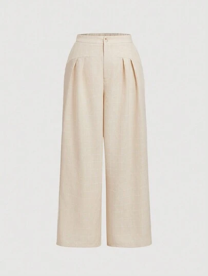 SHEIN MOD Pantalones rectos acampanados de talla grande para mujer, de color liso, sueltos y de estilo vintage con pliegues