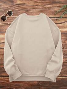 INAWLY Letter & Cactus Print Thermal Lined Sweatshirt Pullover Fall Sweatshirt - Apricot - View 2