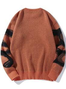 Manfinity EMRG Men's Skeleton Print Round Neck Casual Sweater, Autumn/Winter - Orange - View 2