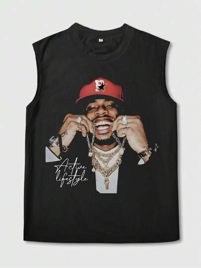 Street Life Canotta da uomo con stampa ritratto, adatta per uso quotidiano in primavera ed estate, per la scuola, stile anni 2000