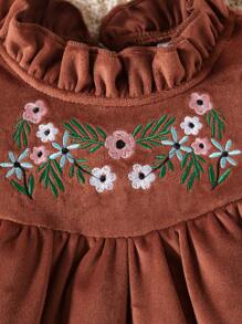 Váy mùa đông dày thêu hoa nhung cổ điển phong cách Trung Hoa cho bé gái, bé gái - màu nâu - Xem 5