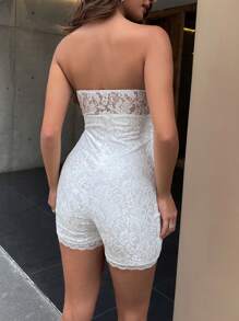 INAWLY Combinaison à patchwork en dentelle minimaliste pour femmes, tenue de tous les jours décontractée - Blanc - Voir 2