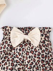 SHEIN 2 pièces/Set Body à manches longues volantées avec imprimé cœur et pantalon imprimé léopard avec nœud papillon pour bébé fille, tenue décontractée et mignonne pour l'extérieur, automne/hiver - Multicolore - Voir 8