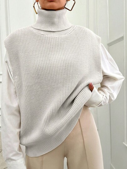 RueChic Plus Size Women Solid Color Golf Loose Casual Sweter Kamizelka Jesień/Zima