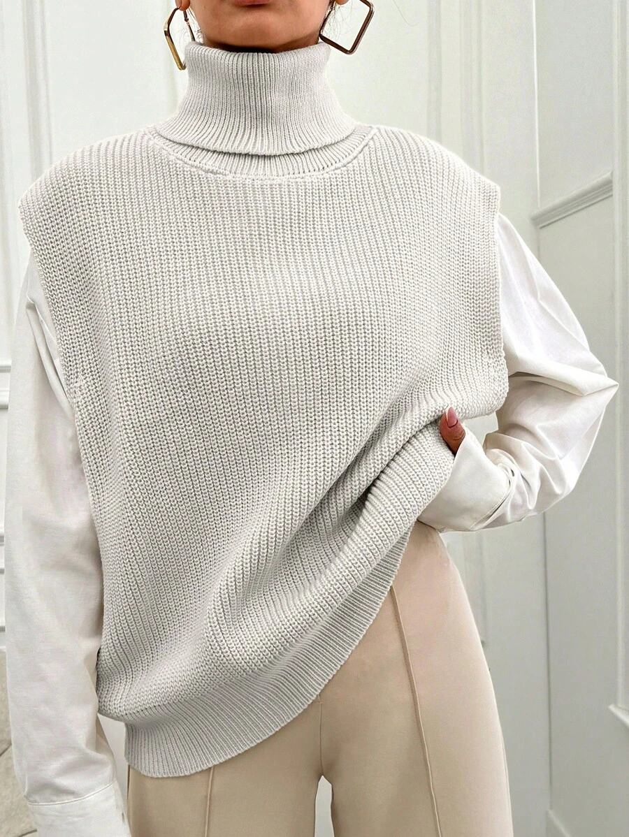 RueChic Plus Size Women Solid Color Golf Loose Casual Sweter Kamizelka Jesień/Zima