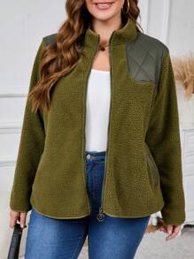 SHEIN LUNE Chaqueta de manga larga y corte holgado con cremallera para mujer de talla grande, para otoño/invierno