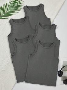 SHEIN Bộ đồ lót cổ tròn thường ngày 5 món cho bé trai, nhiều màu - Màu xám đen - Xem 3