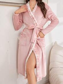 Plush Loose Robe For Women, Suitable For Winter Sleepwear, For Fall Winter, Cozy Outfit, Fluffy