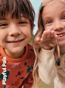 SHEIN 2 件套年轻男孩图案印花圆领长袖上衣和休闲裤套装，适合圣诞节 - 彩色 - 查看 10