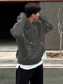 DAZY Sudadera casual de manga larga con capucha, bolsillo y decoración de rayas para hombre, para otoño