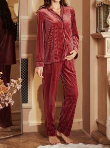 奢华条纹天鹅绒哺乳睡衣套装